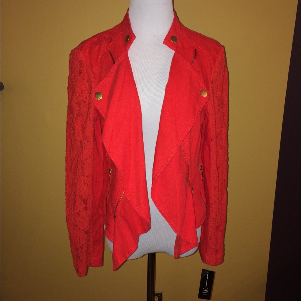 NWT INC medium lace sleeve red blazer